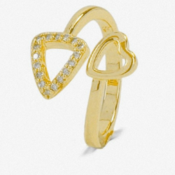 Bague double cœur doré avec zircon