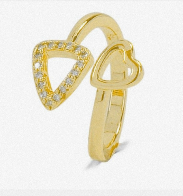 Bague double cœur doré avec zircon